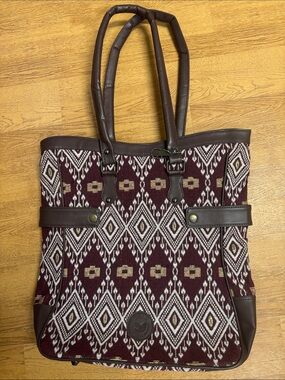 Le Papillon Boho Tapestry Tote Bag Burgundy Gold Aztec Geometric Travel Purse